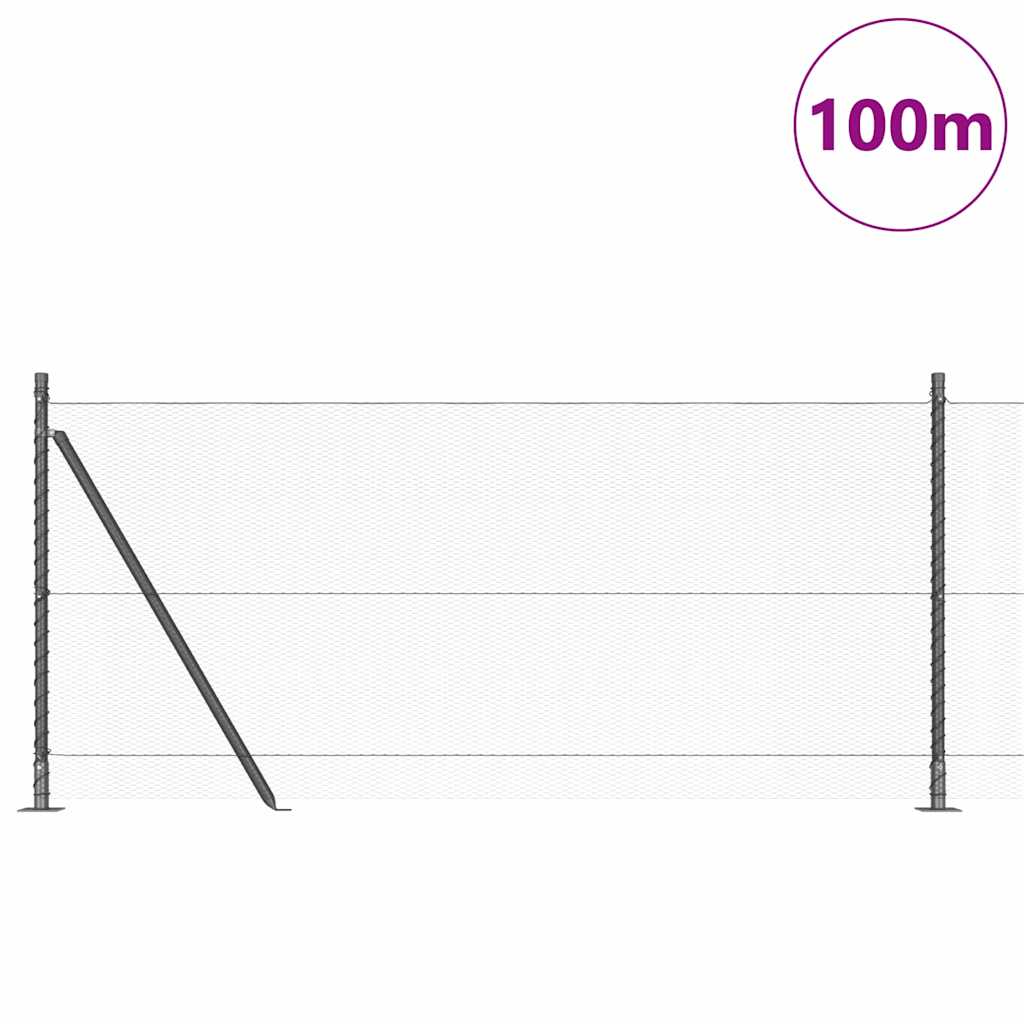 Fence with Posts Grey 1 x 100 m PVC-coated steel