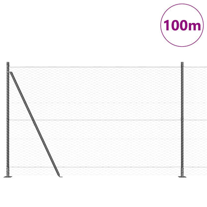 Fence with Posts Grey 1.5 x 100 m PVC-coated steel