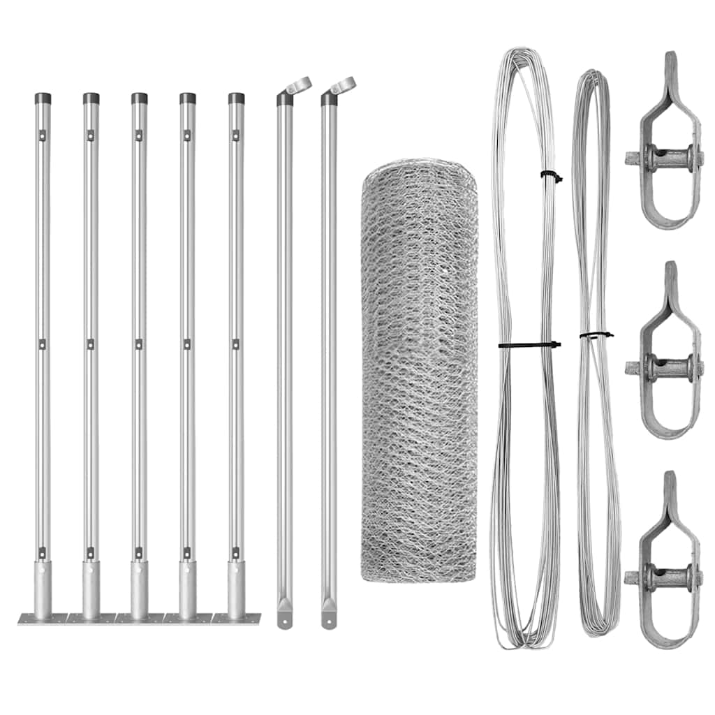 Fence with Posts Silver 0.4 x 10 m PVC-coated steel