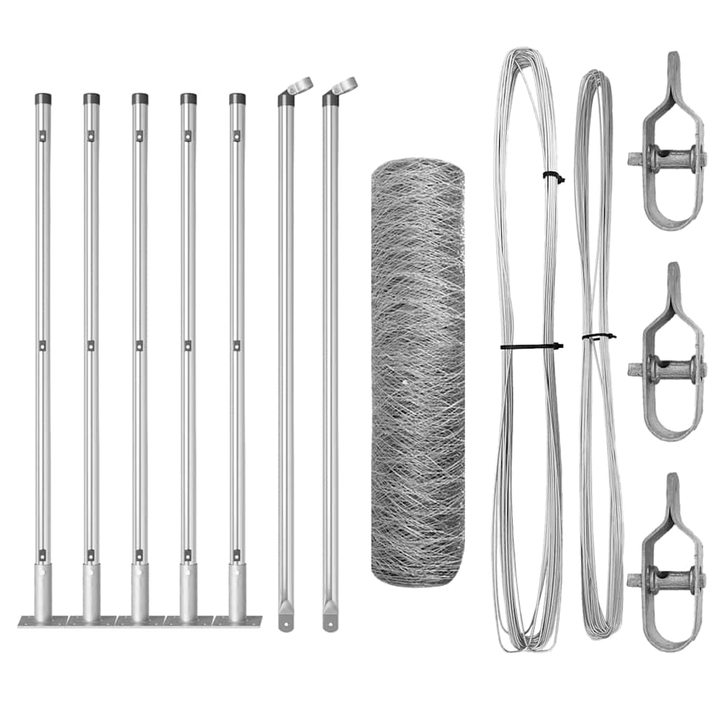 Fence with Posts Silver 0.4 x 10 m PVC-coated steel