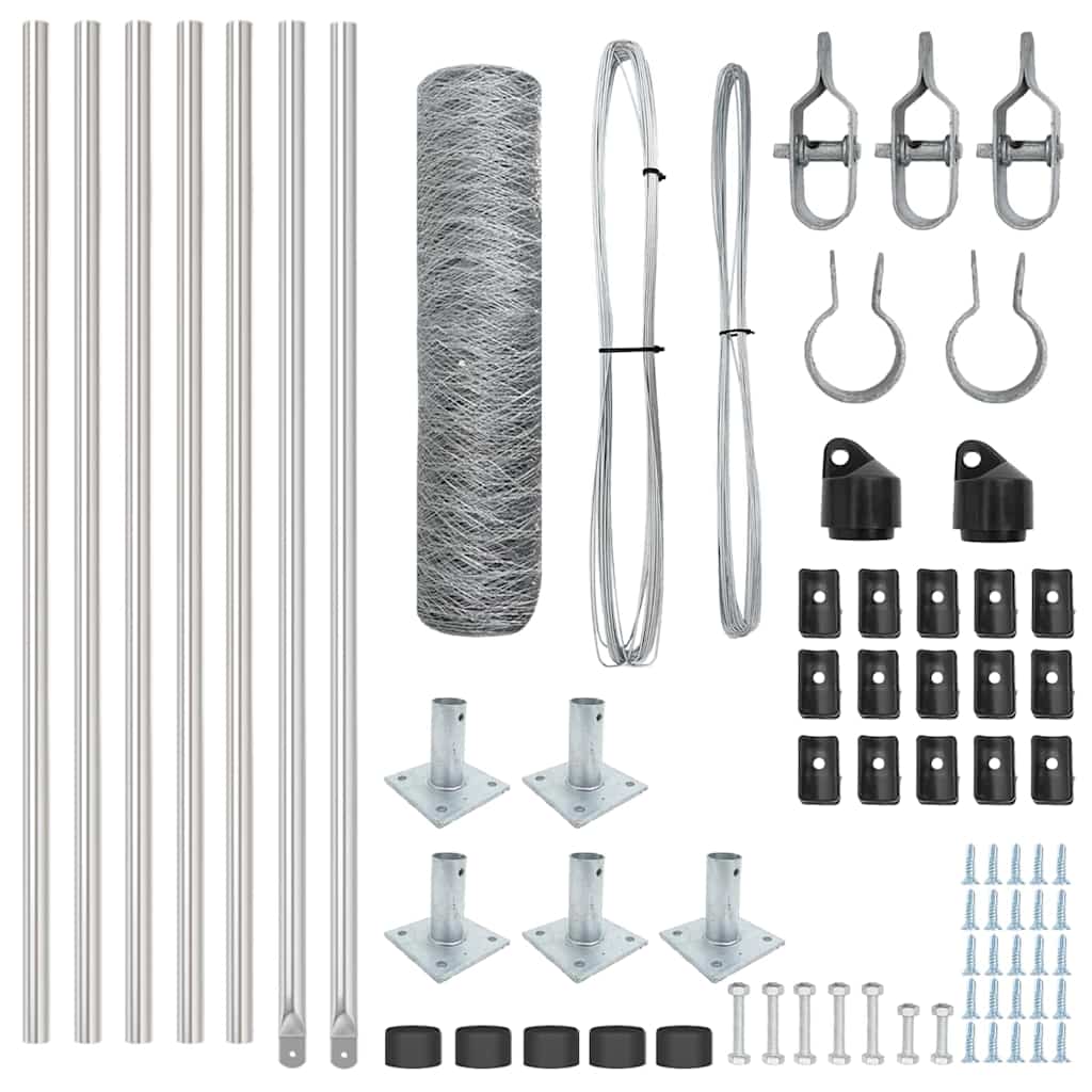 Fence with Posts Silver 0.5 x 10 m PVC-coated steel