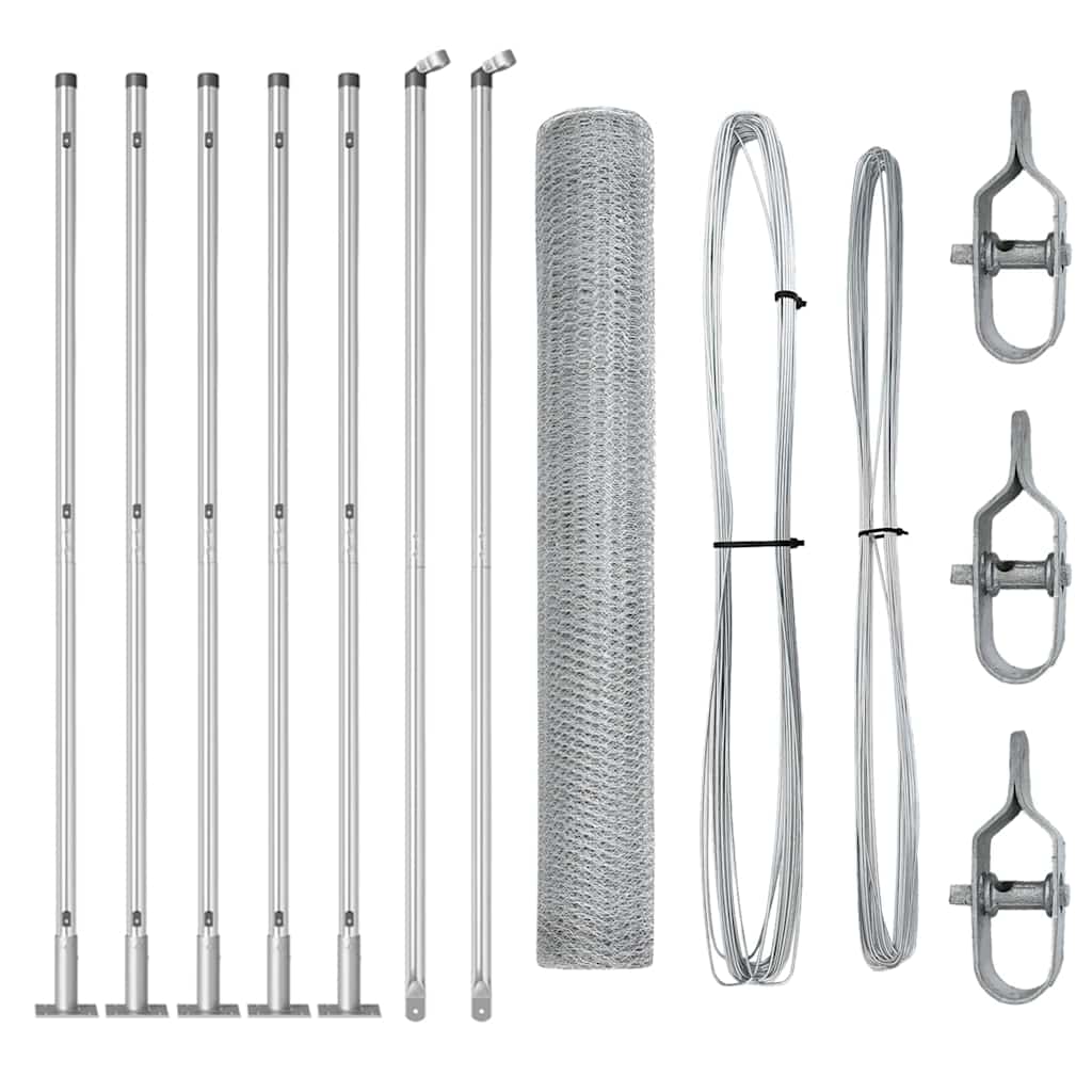 Fence with Posts Silver 1 x 10 m PVC-coated steel
