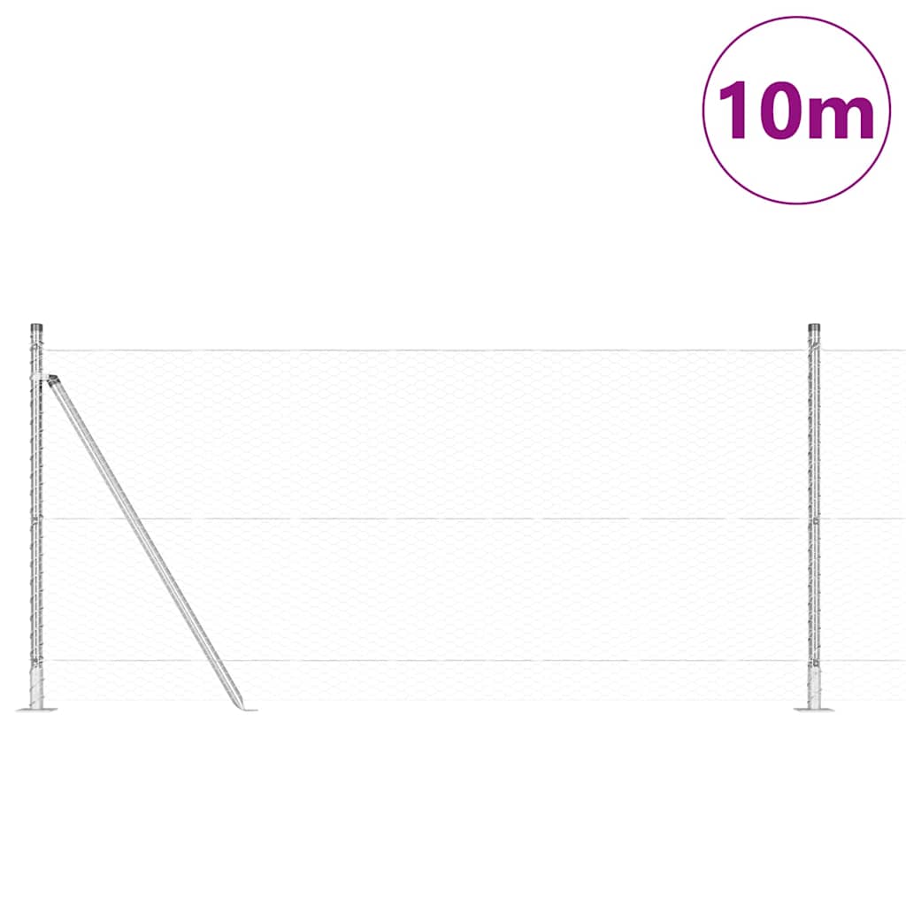 Fence with Posts Silver 1 x 10 m PVC-coated steel