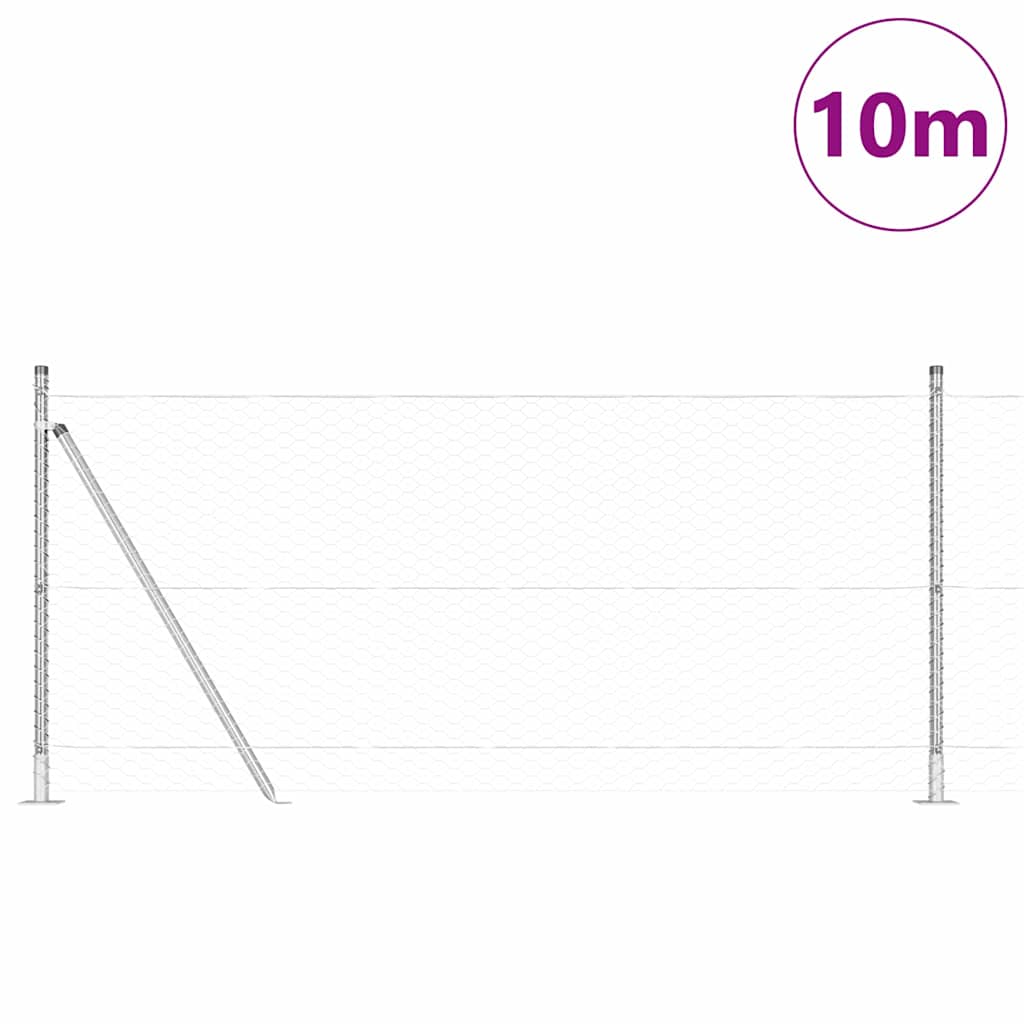 Fence with Posts Silver 1 x 10 m PVC-coated steel