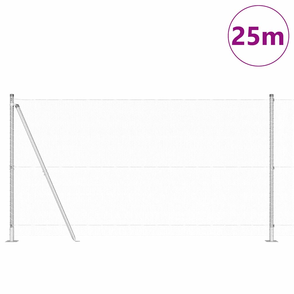 Fence with Posts Silver 1.2 x 25 m PVC-coated steel