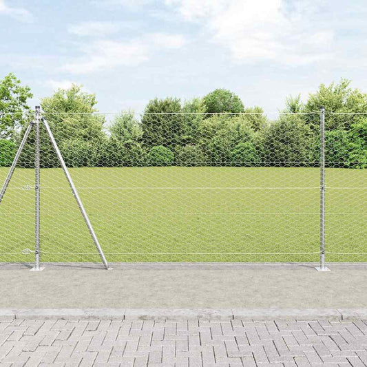 Fence with Posts Silver 1.2 x 25 m PVC-coated steel