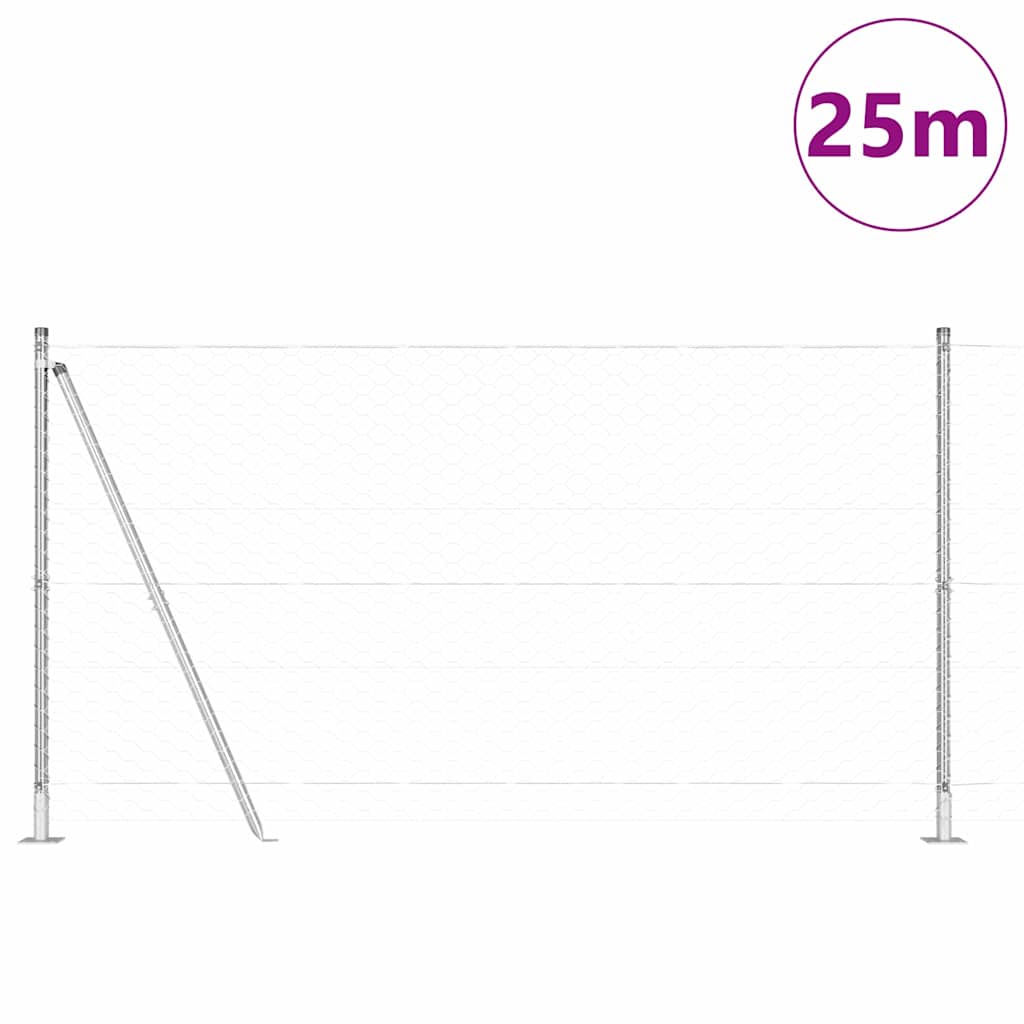 Fence with Posts Silver 1.2 x 25 m PVC-coated steel