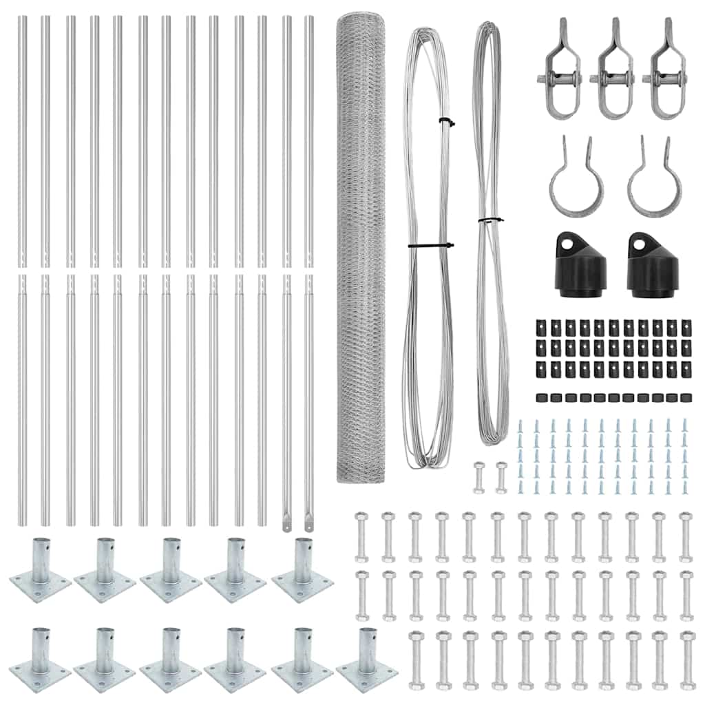 Fence with Posts Silver 1.5 x 25 m PVC-coated steel