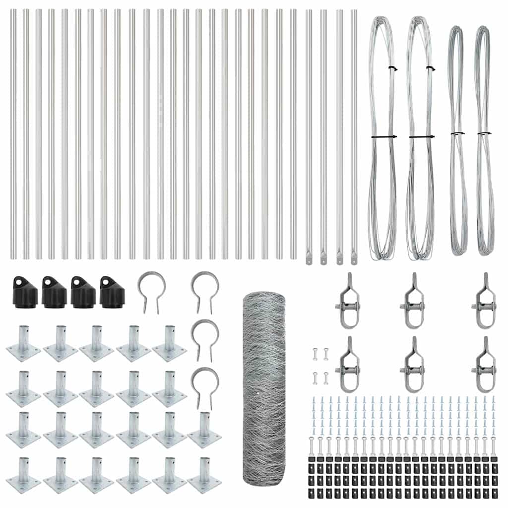 Fence with Posts Silver 0.5 x 50 m PVC-coated steel