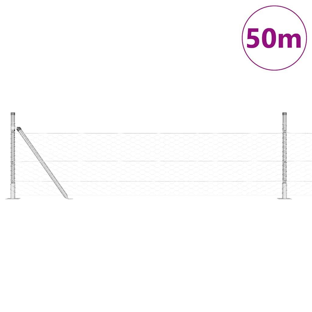 Fence with Posts Silver 0.5 x 50 m PVC-coated steel
