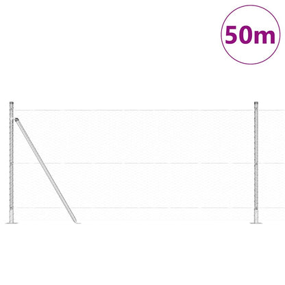 Fence with Posts Silver 0.8 x 50 m PVC-coated steel