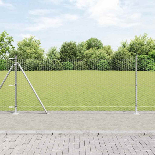 Fence with Posts Silver 0.8 x 50 m PVC-coated steel