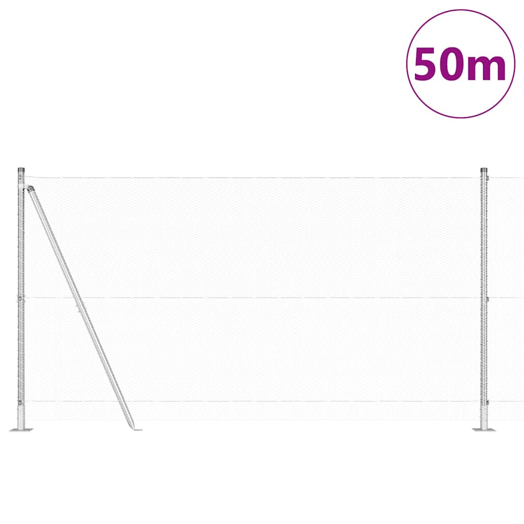 Fence with Posts Silver 1.2 x 50 m PVC-coated steel