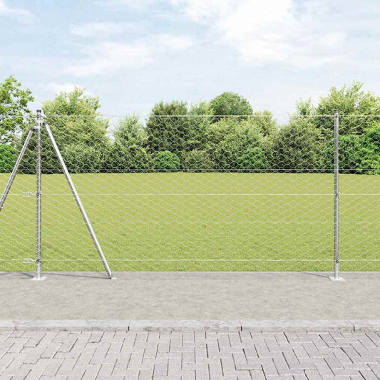 Fence with Posts Silver 1.2 x 50 m PVC-coated steel