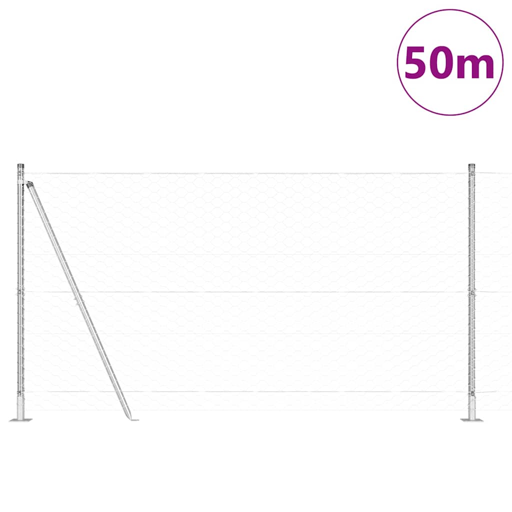 Fence with Posts Silver 1.2 x 50 m PVC-coated steel