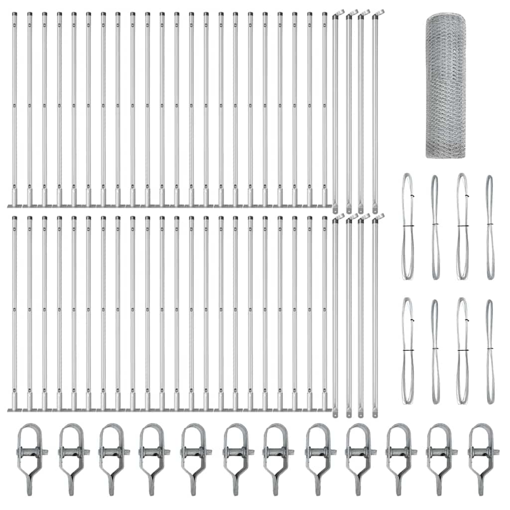 Fence with Posts Silver 0.5 x 100 m PVC-coated steel
