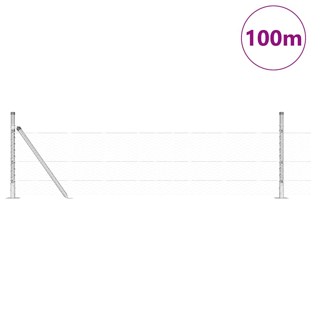 Fence with Posts Silver 0.5 x 100 m PVC-coated steel