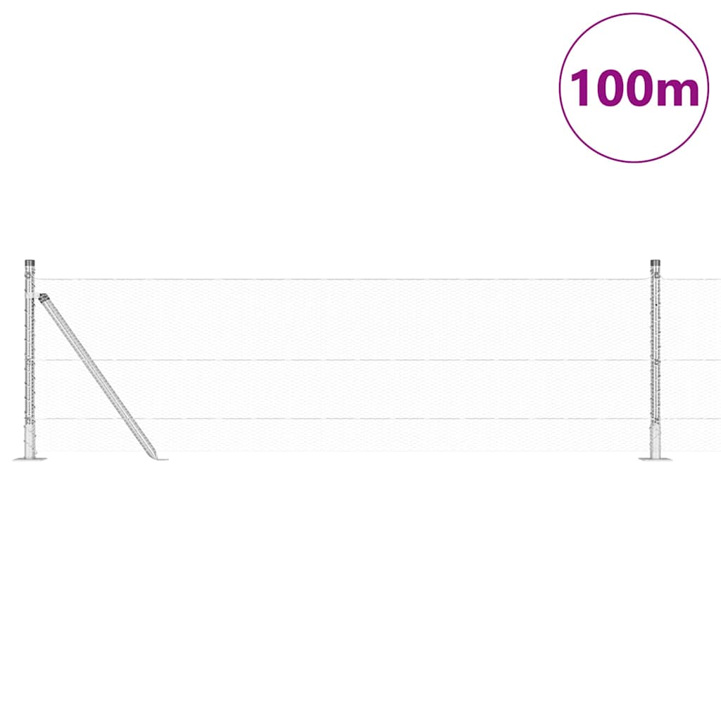 Fence with Posts Silver 0.6 x 100 m PVC-coated steel