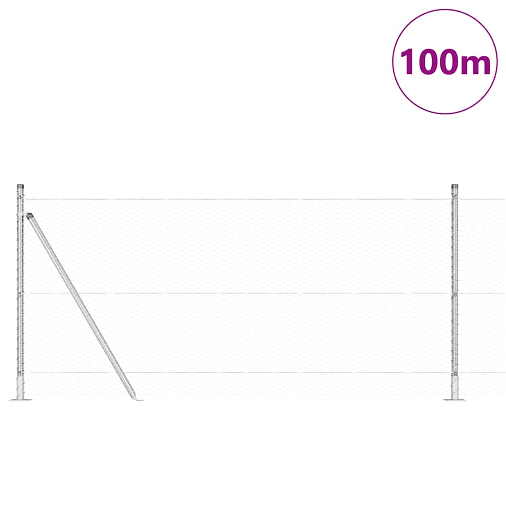 Fence with Posts Silver 1 x 100 m PVC-coated steel