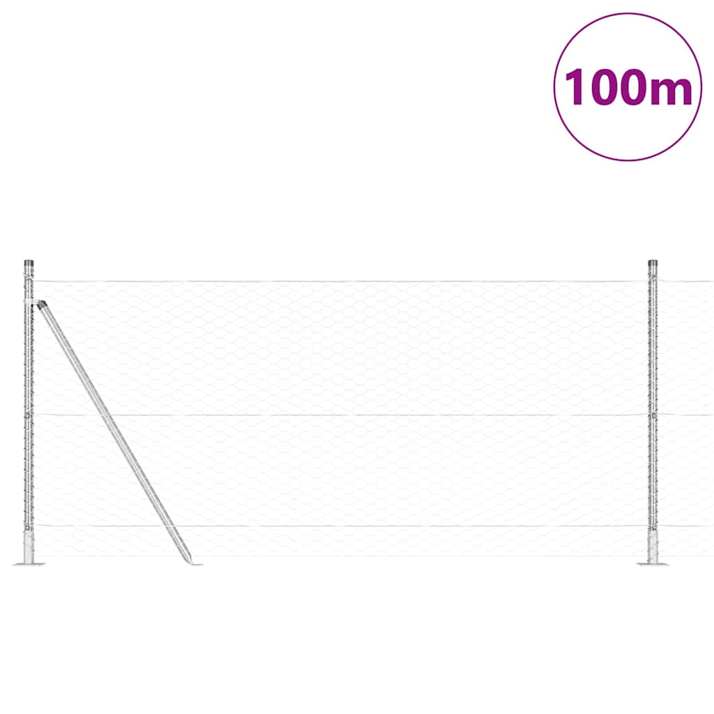 Fence with Posts Silver 1 x 100 m PVC-coated steel