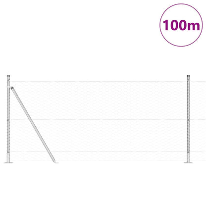 Fence with Posts Silver 1 x 100 m PVC-coated steel