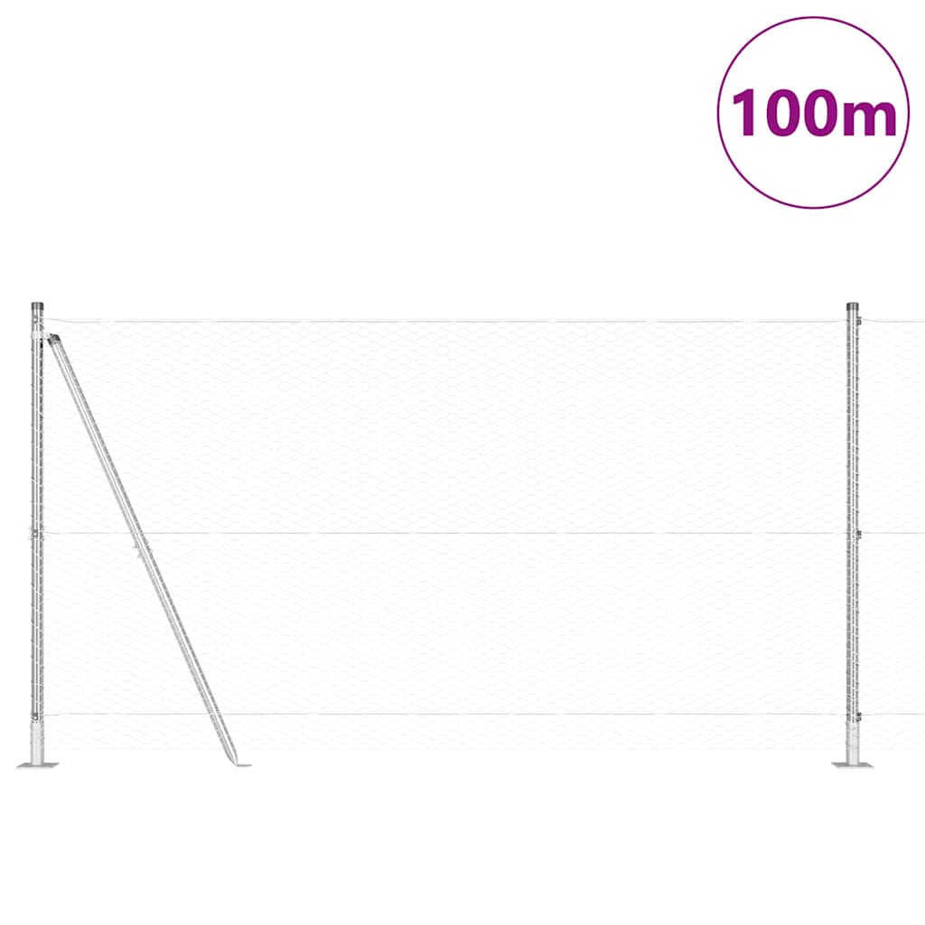Fence with Posts Silver 1.2 x 100 m PVC-coated steel