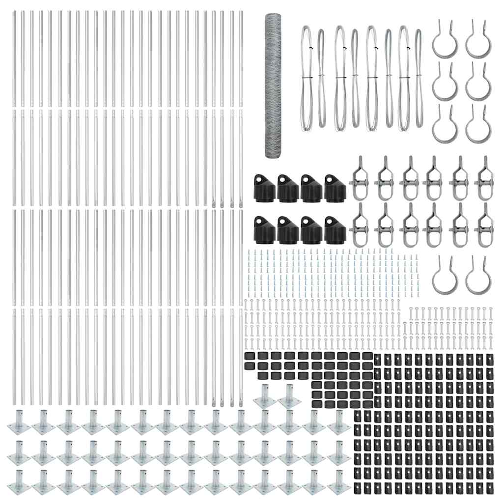 Fence with Posts Silver 1.2 x 100 m PVC-coated steel