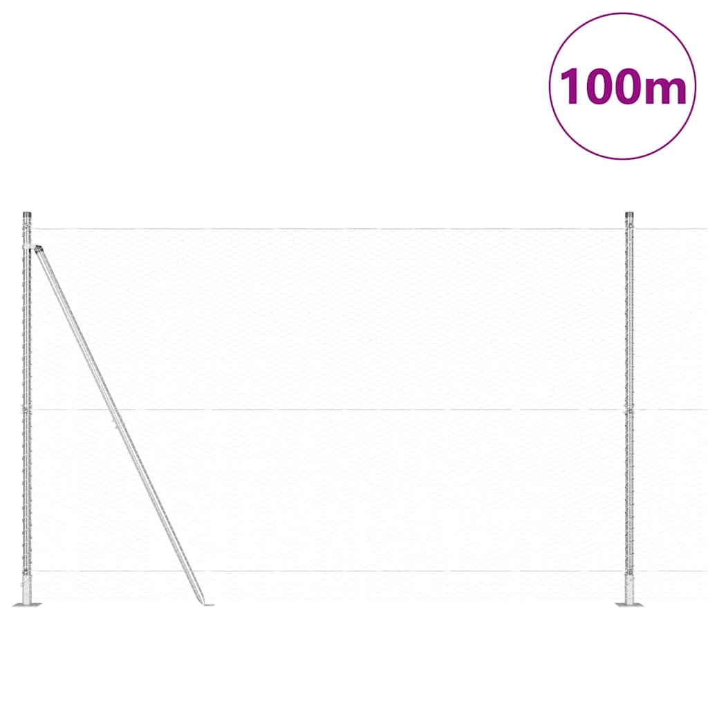 Fence with Posts Silver 1.6 x 100 m PVC-coated steel