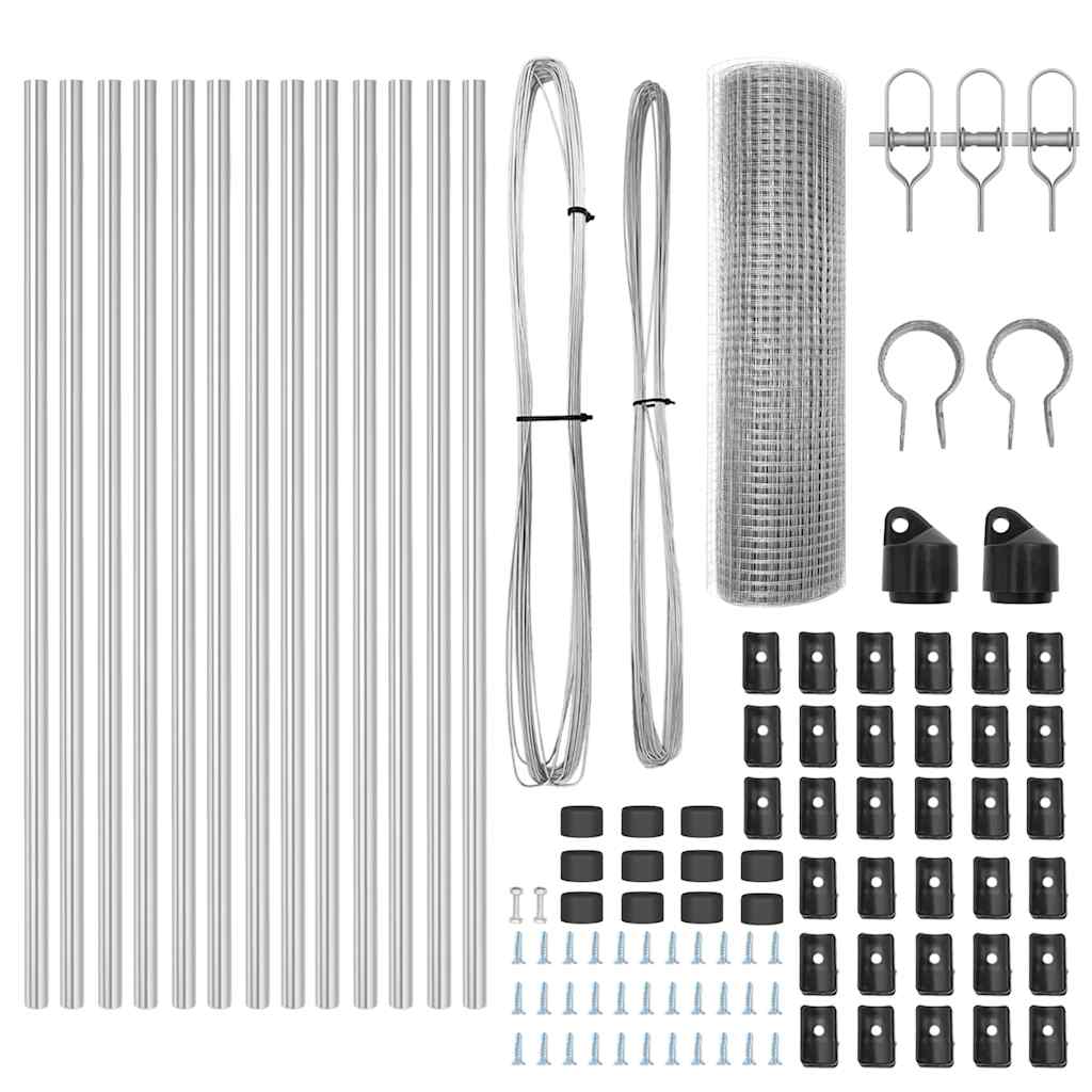 Fence with Posts Silver 0.6 x 25 m Steel
