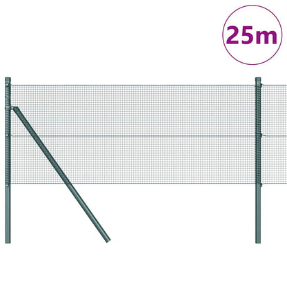 Fence with Posts Green 0.5 x 25 m Steel