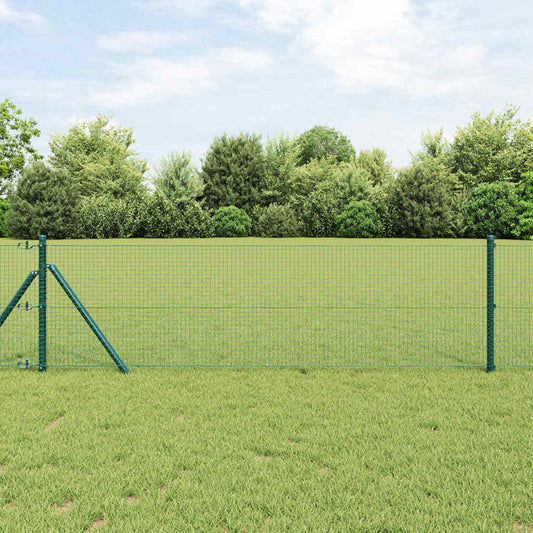Fence with Posts Green 0.6 x 25 m Steel