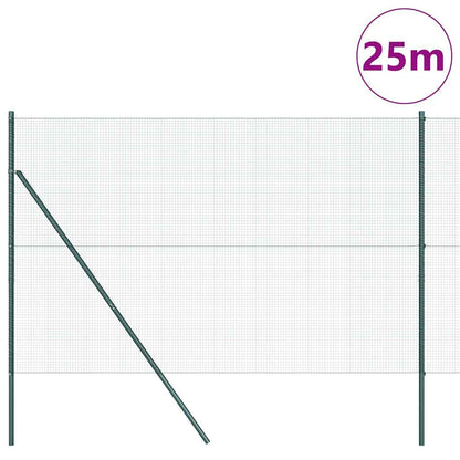 Fence with Posts Green 1.6 x 25 m Steel
