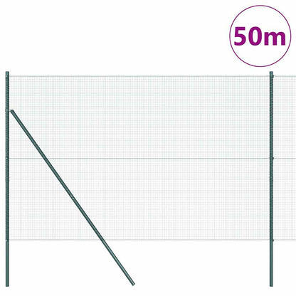 Fence with Posts Green 1.5 x 50 m Steel