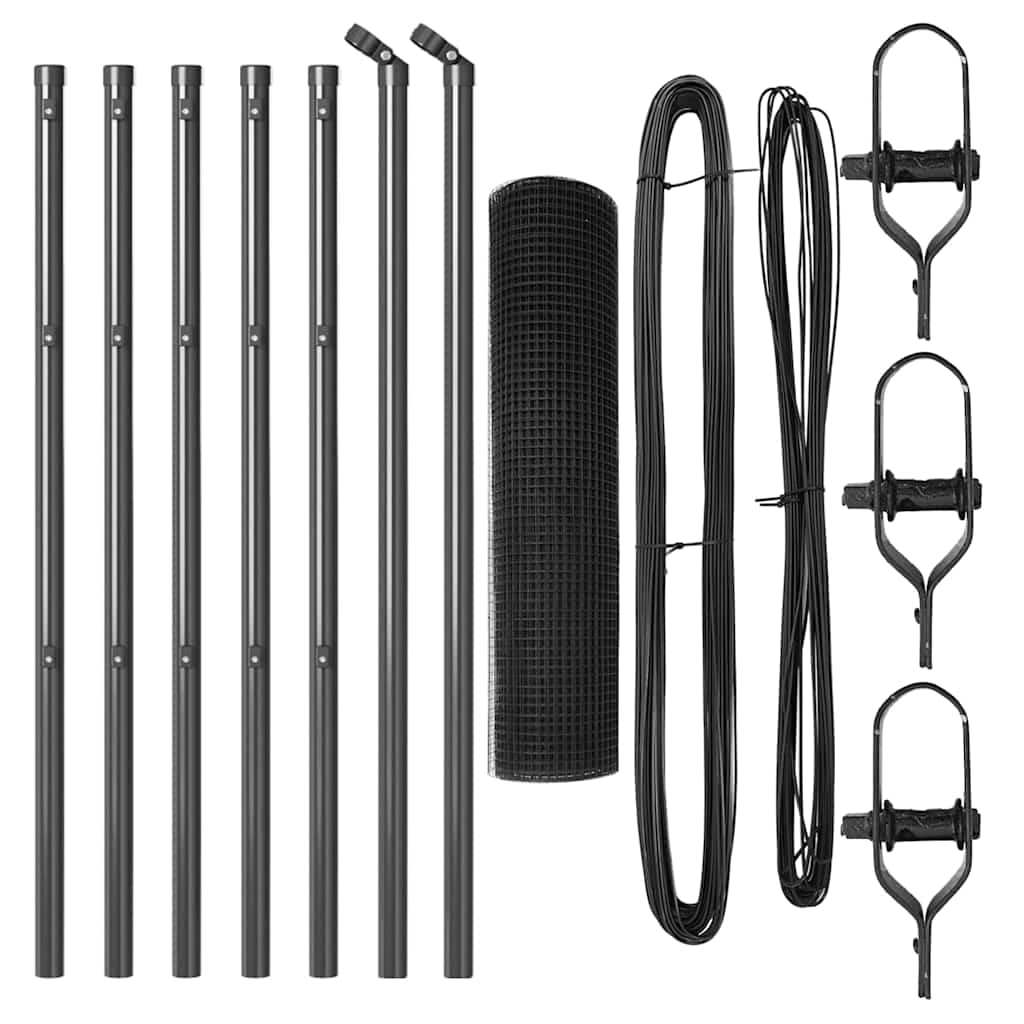 Fence with Posts Grey 0.4 x 10 m Steel