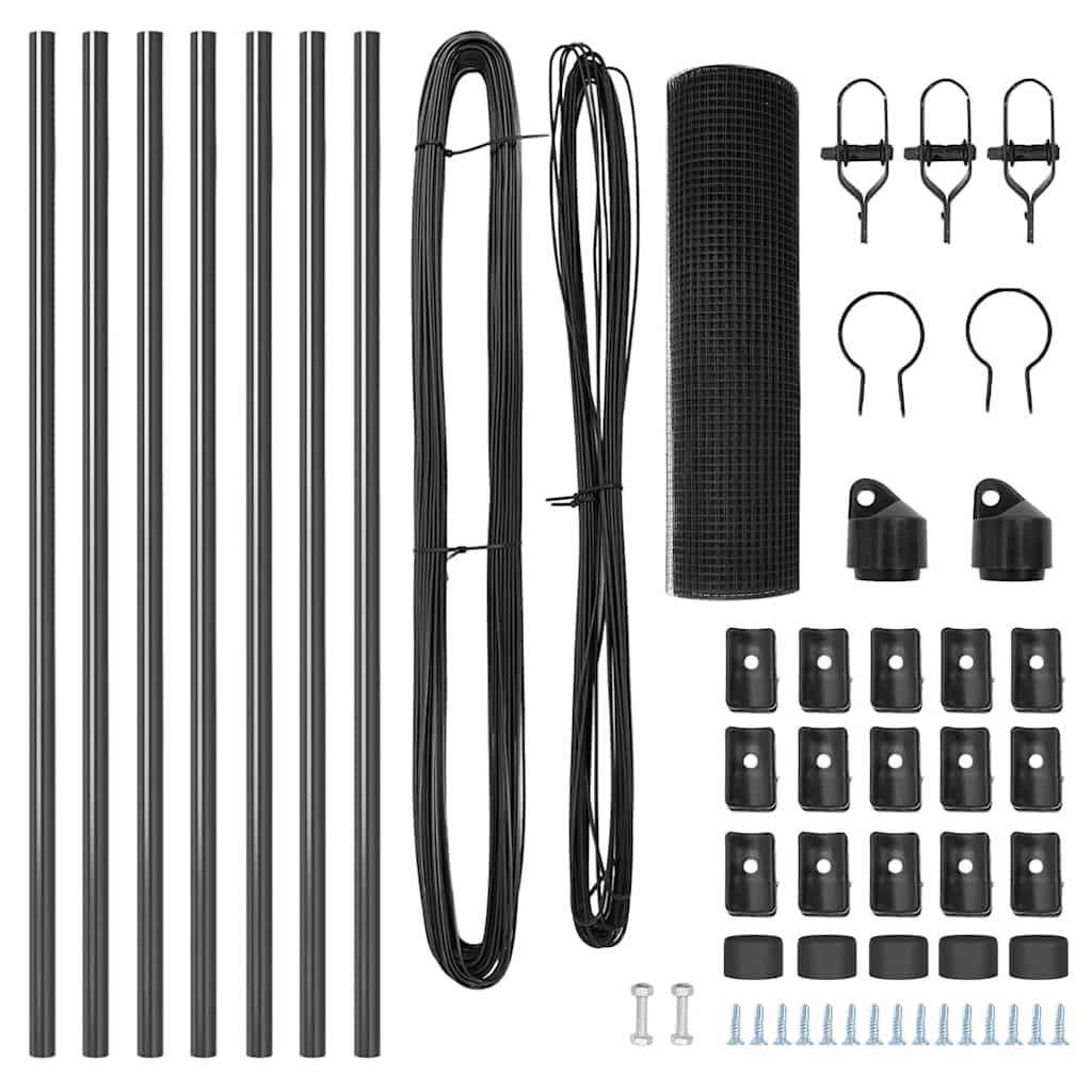 Fence with Posts Grey 0.4 x 10 m Steel