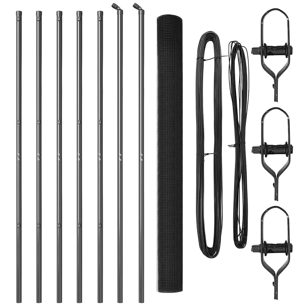Fence with Posts Grey 1.6 x 10 m Steel