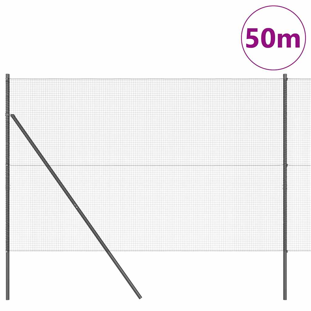 Fence with Posts Grey 1.5 x 50 m Steel