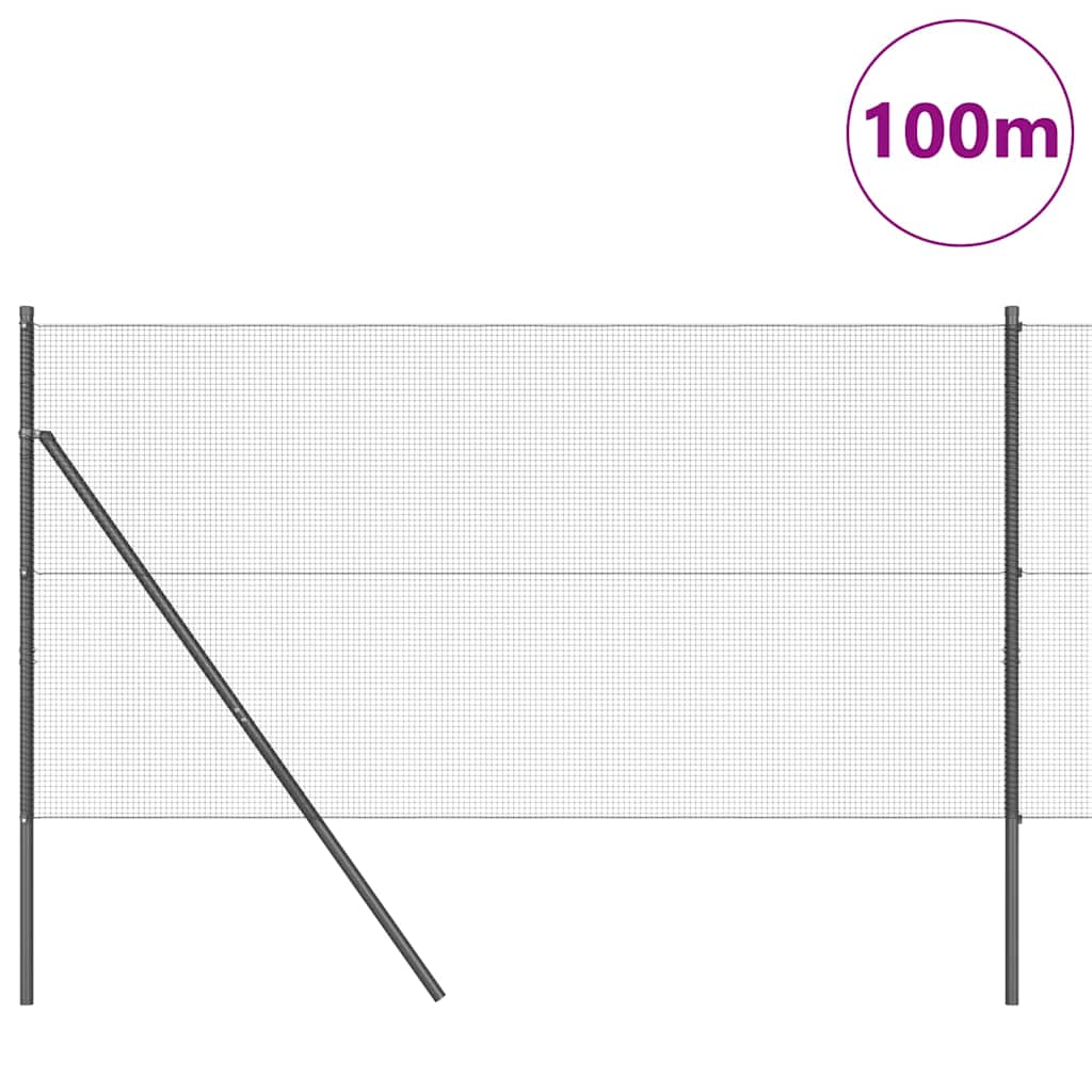 Fence with Posts Grey 1 x 100 m Steel