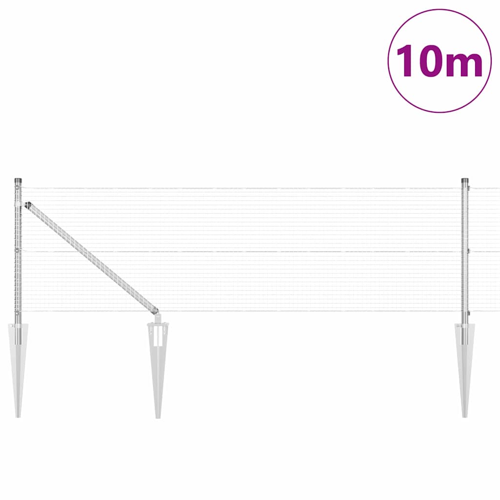 Fence with Posts Silver 0.4 x 10 m Steel