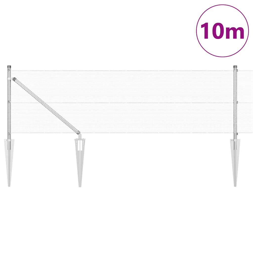 Fence with Posts Silver 0.5 x 10 m Steel