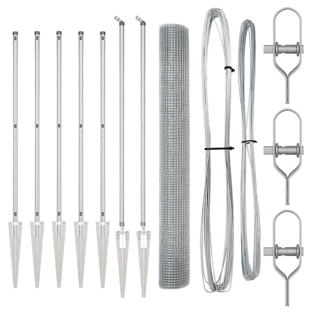 Fence with Posts Silver 1.4 x 10 m Steel
