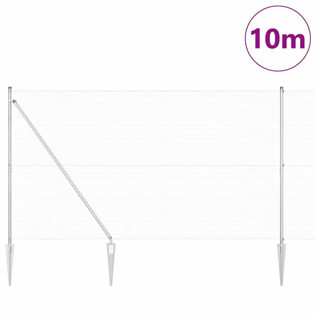 Fence with Posts Silver 1.6 x 10 m Steel