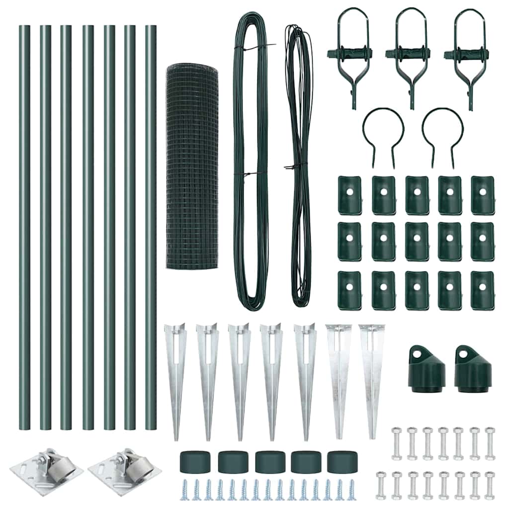 Fence with Posts Green 0.5 x 10 m Steel