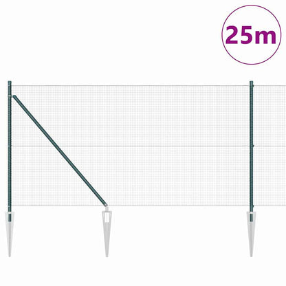Fence with Posts Green 1 x 25 m Steel