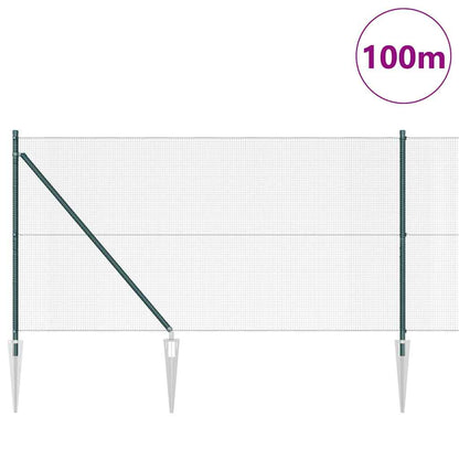 Fence with Posts Green 1 x 100 m Steel