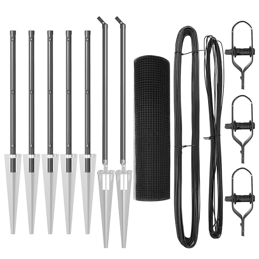 Fence with Posts Grey 0.5 x 10 m Steel