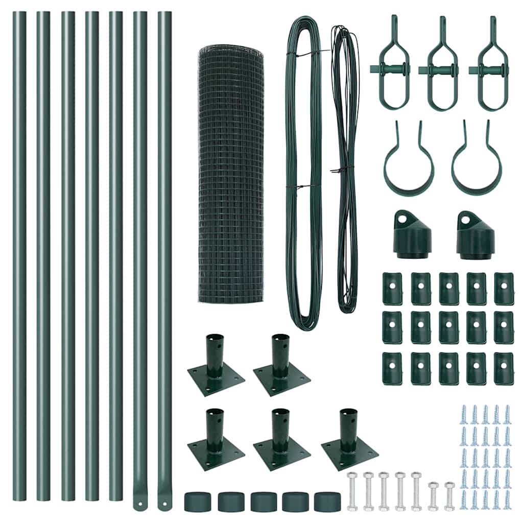 Fence with Posts Green 0.5 x 10 m Steel