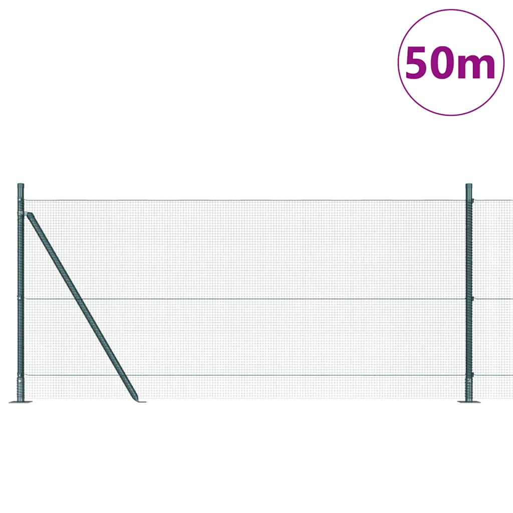 Fence with Posts Green 0.8 x 50 m Steel