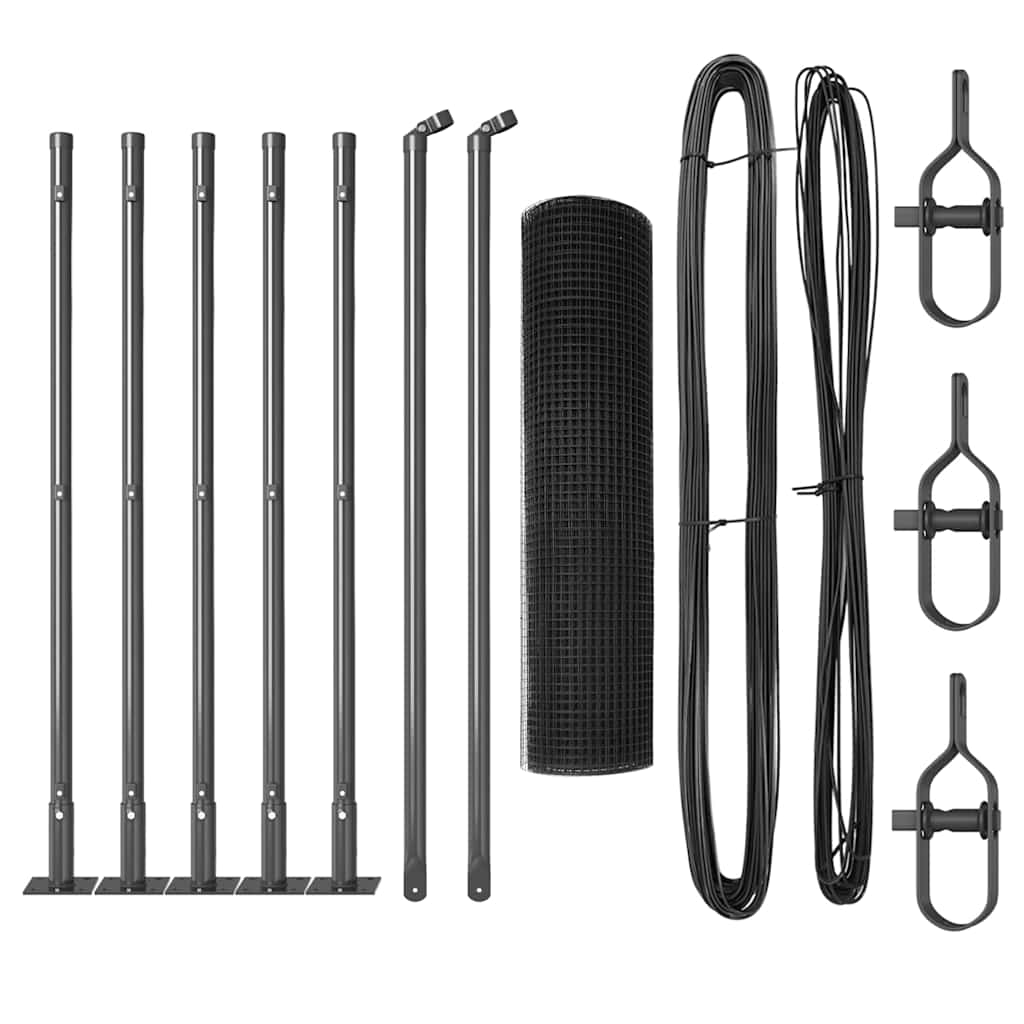 Fence with Posts Grey 0.6 x 10 m Steel