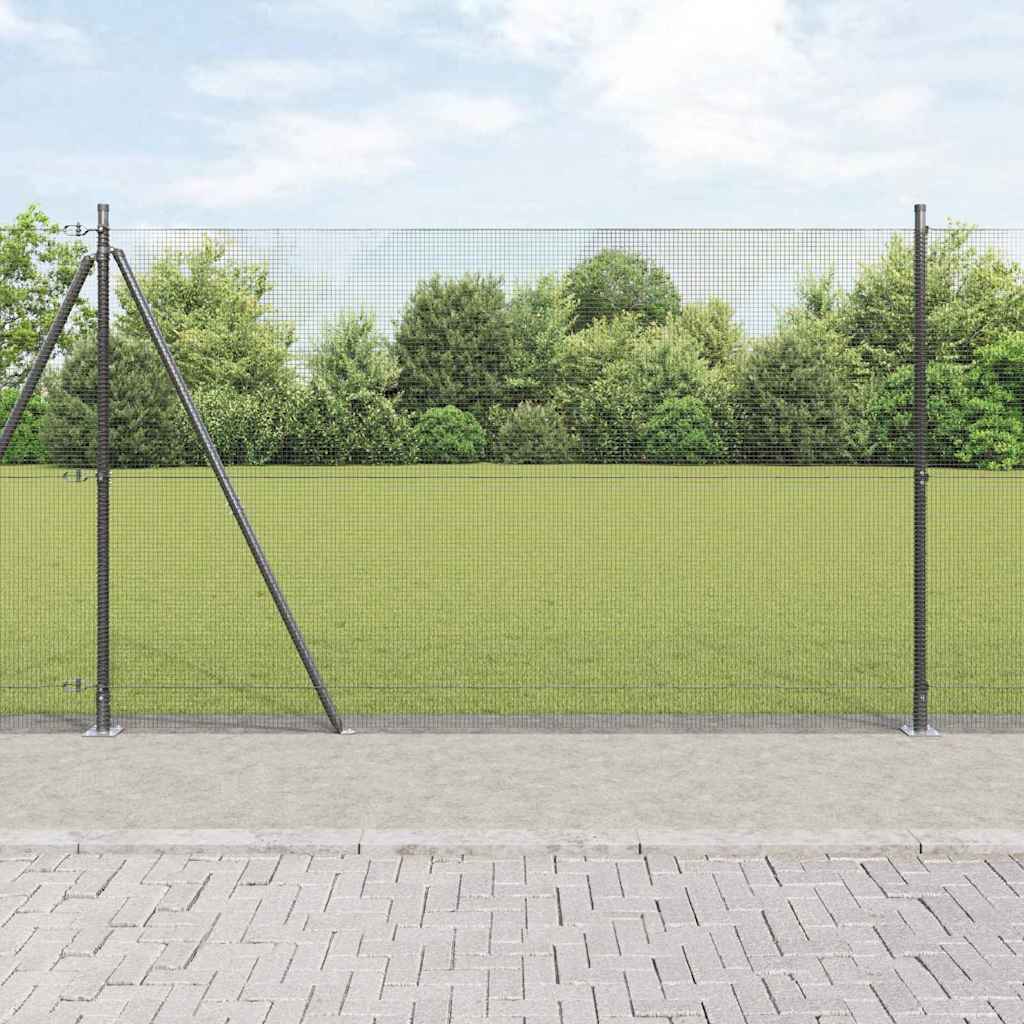 Fence with Posts Grey 1.6 x 10 m Steel